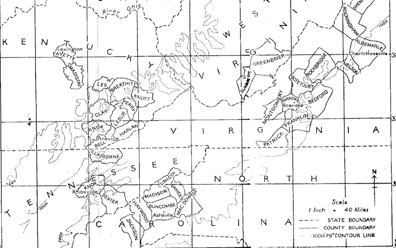 This is a map of the travels: English Folk Songs form the Southen Appalachians